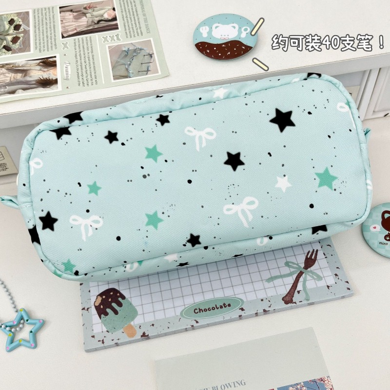 Pencil Case Large - Ins Style Mint Star Mini Square