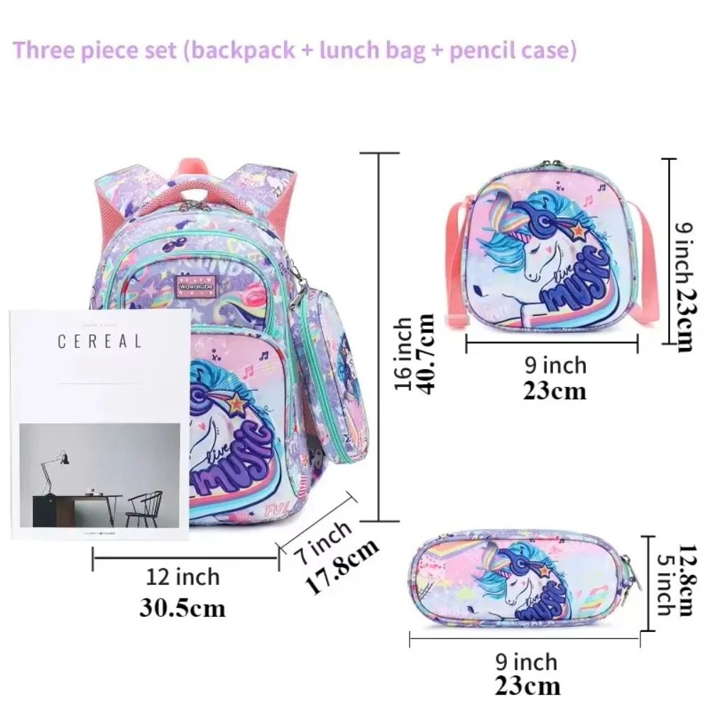 3PCS Kids Backpack Set Unicorn - Pencil Case Large recension och pris