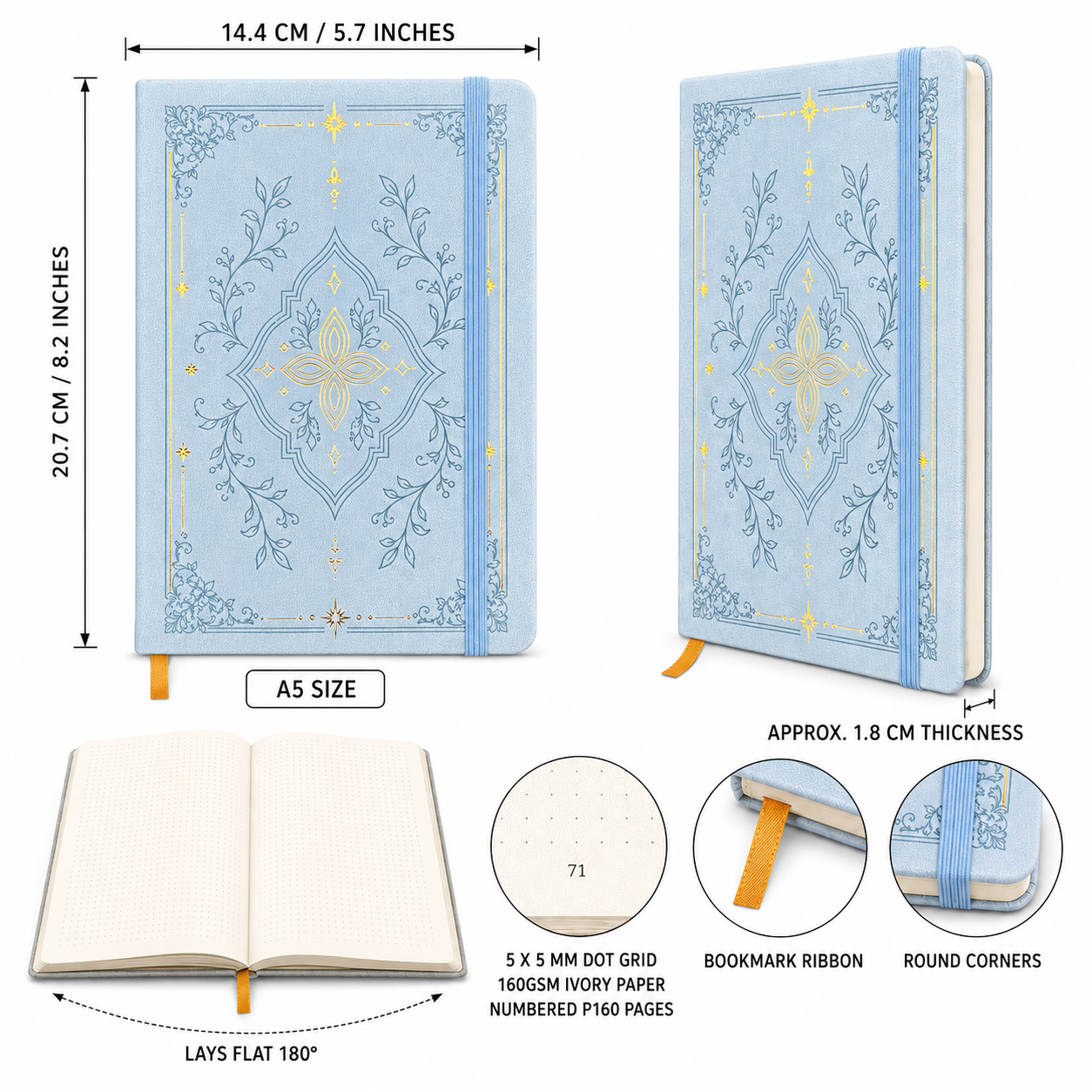 A5 Dot Grid Notebook With Gold - Notebook Dotted A5 recension och pris