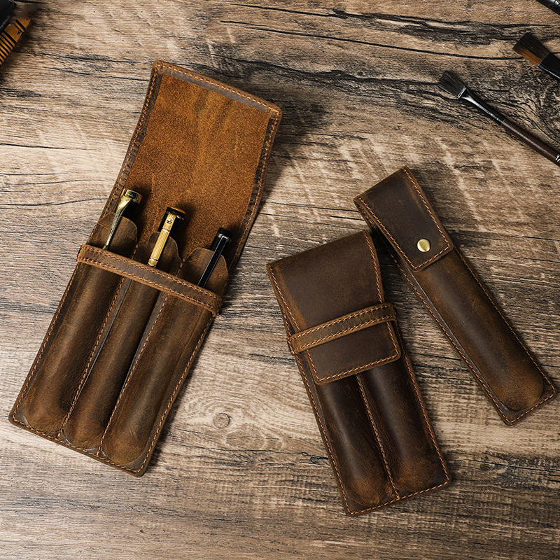 hand-made leather cowhide penc - Pen Pouch Roll recension och pris