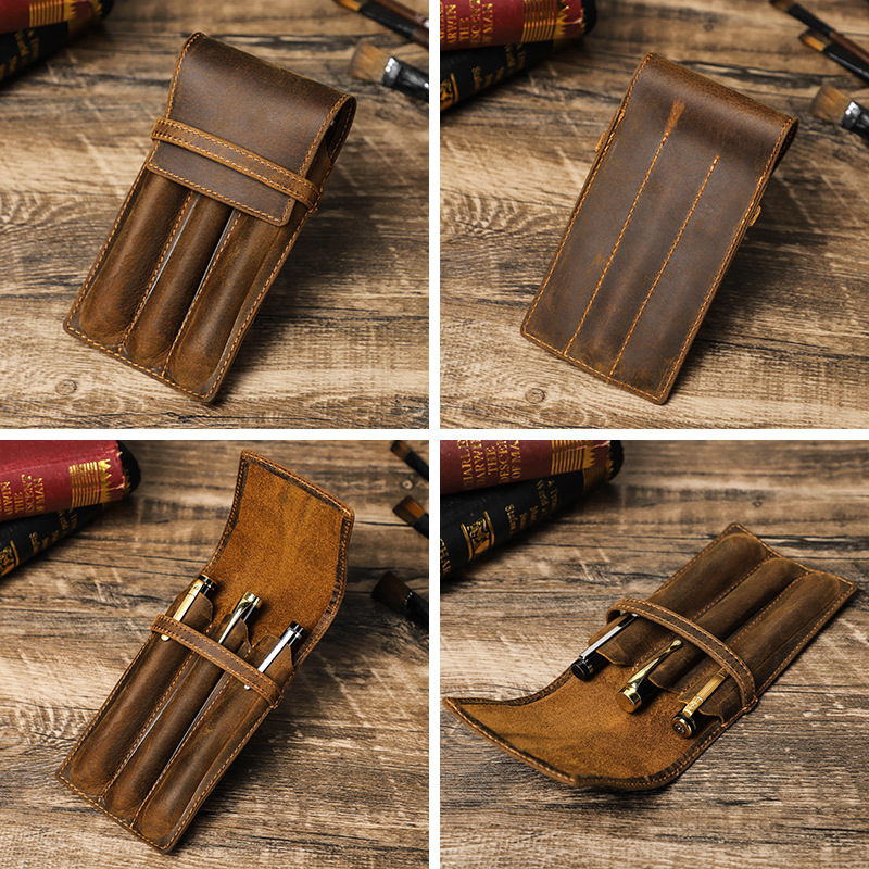 hand-made leather cowhide penc - Pen Pouch Roll recension och pris