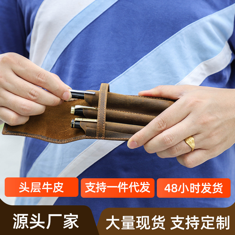 hand-made leather cowhide penc - Pen Pouch Roll recension och pris