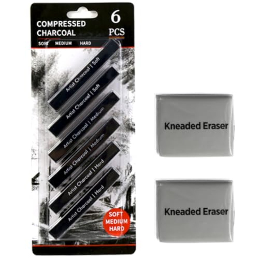 Compressed Charcoal Sticks 6 P - Rubber Eraser Kneaded recension och pris