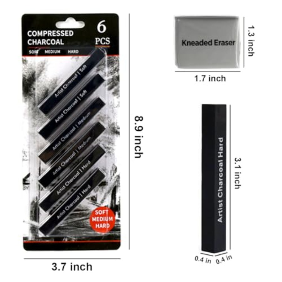 Compressed Charcoal Sticks 6 P - Rubber Eraser Kneaded recension och pris