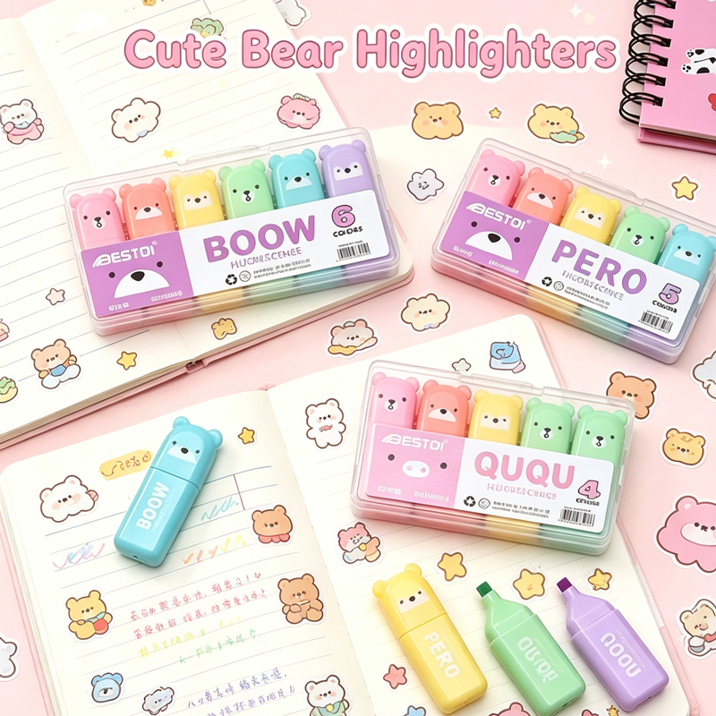 4/6/12 Pcs Kawaii Bear Highlig - Highlighter Set Pastel recension och pris