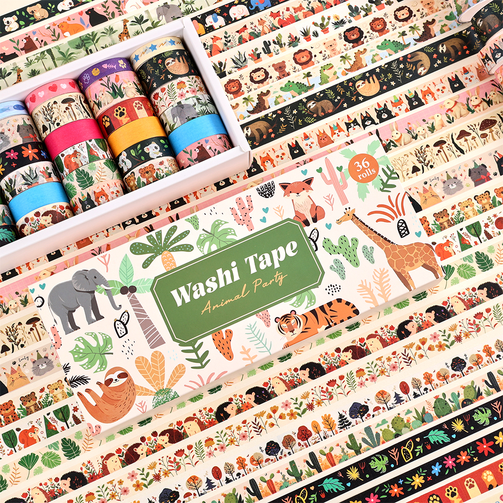 36 Rolls Vintage Animal Party  - Washi Tape Set recension och pris