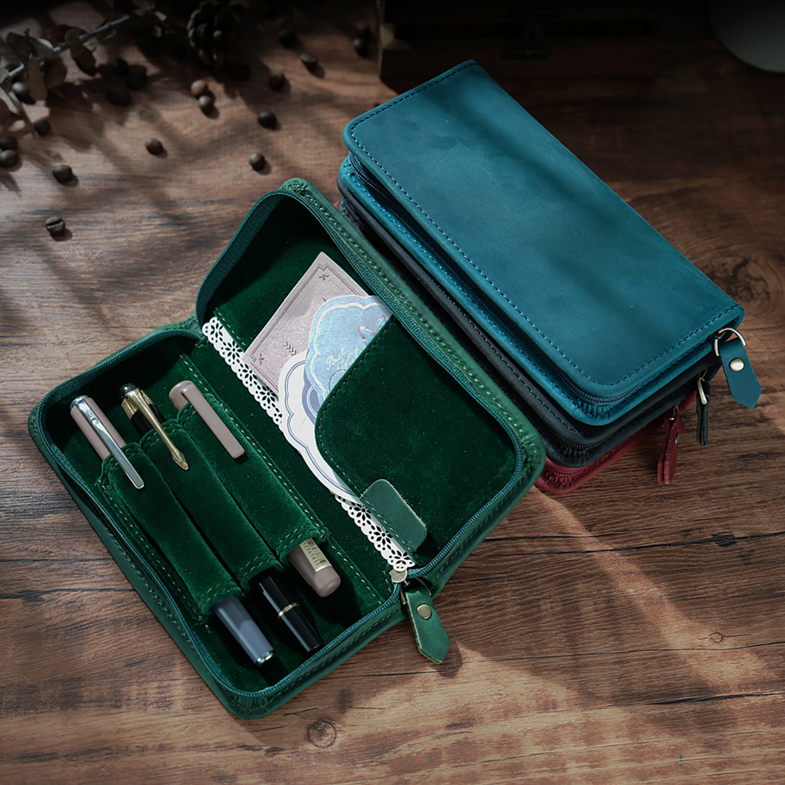 Genuine Leather Zipper Pencil  - Pen Pouch Roll recension och pris
