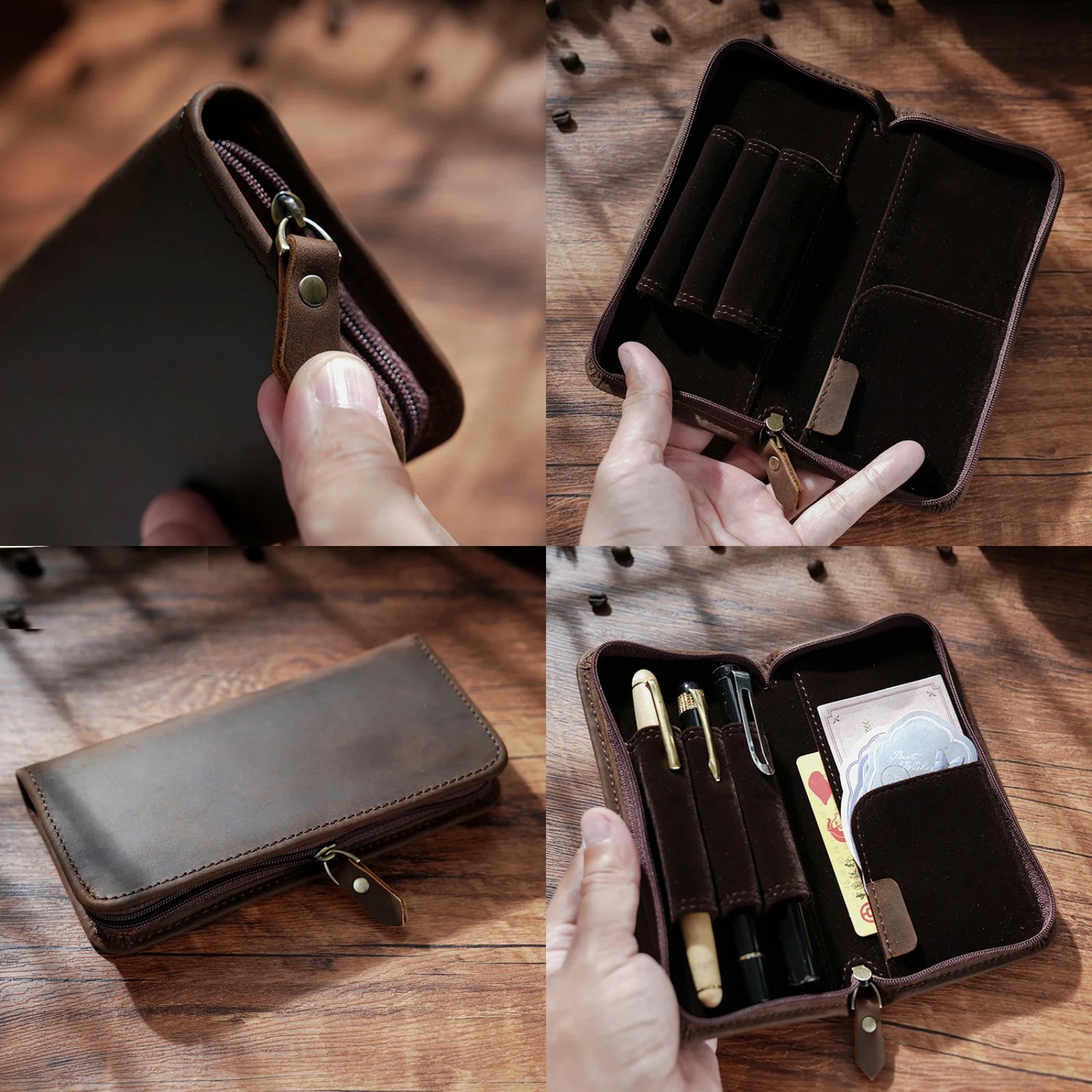 Genuine Leather Zipper Pencil  - Pen Pouch Roll recension och pris