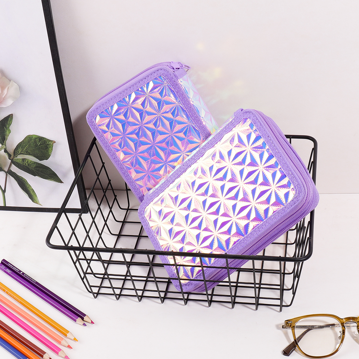 Y2K Purple Holographic Pencil  - Pencil Case Large recension och pris
