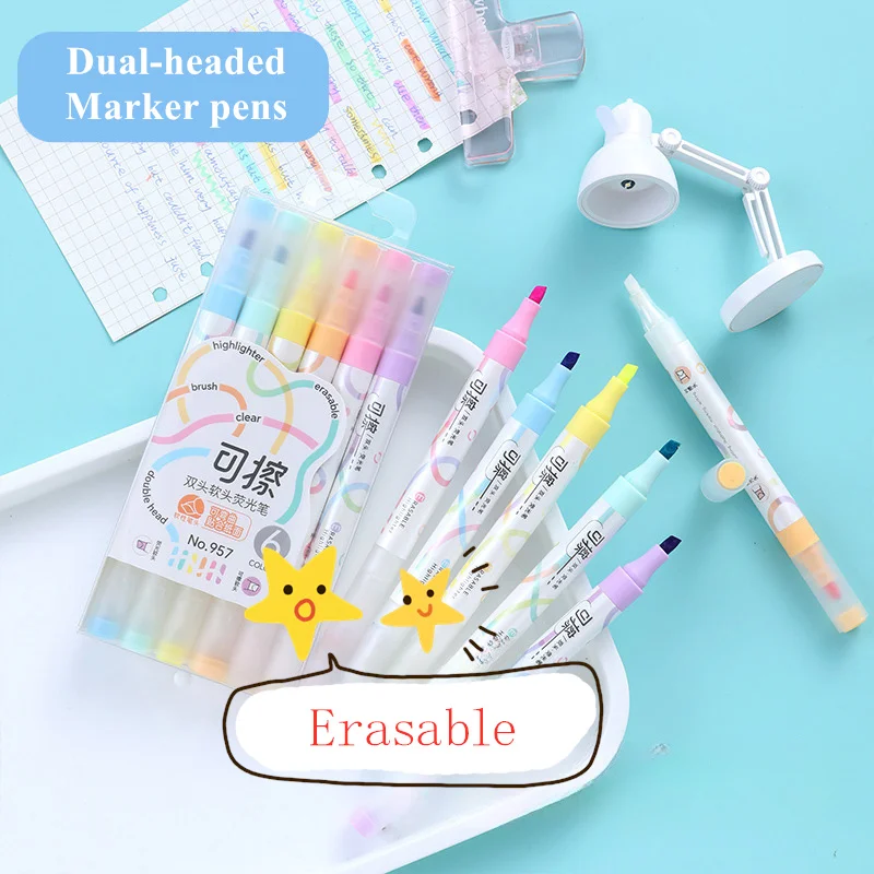 Set of 6 Colors Kawaii Erasabl - Highlighter Set Pastel recension och pris